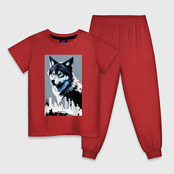 Пижама хлопковая детская Волчара в мегаполисе, цвет: красный
