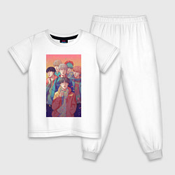 Пижама хлопковая детская BTS art anime, цвет: белый