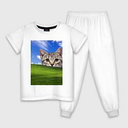 Пижама хлопковая детская Кот и безмятежность в Windows XP, цвет: белый