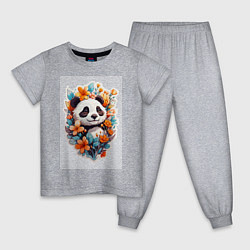 Пижама хлопковая детская Черно-белая панда, цвет: меланж