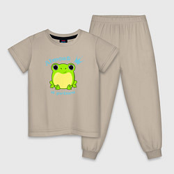 Пижама хлопковая детская Почти принц лягушка, цвет: миндальный