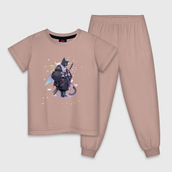Пижама хлопковая детская Кот самурай и сакура, цвет: пыльно-розовый