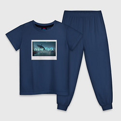Пижама хлопковая детская New York в рамке, цвет: тёмно-синий