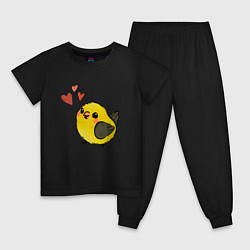 Пижама хлопковая детская Птичка иволга с сердечками, цвет: черный
