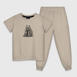 Пижама хлопковая детская Медведь сидит, цвет: миндальный