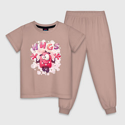 Пижама хлопковая детская Милый монстр любит обниматься, цвет: пыльно-розовый