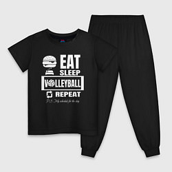 Пижама хлопковая детская Волейбол на повторе, цвет: черный
