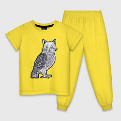 Пижама хлопковая детская Кошка сова, цвет: желтый