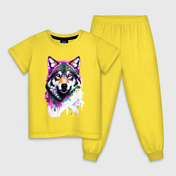 Пижама хлопковая детская Волчья морда - поп-арт - цвет, цвет: желтый