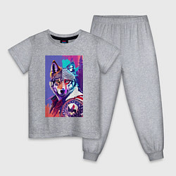Пижама хлопковая детская Стилизованный волк - поп-арт, цвет: меланж
