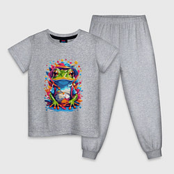 Пижама хлопковая детская Красочный лягушонок в одежде, цвет: меланж