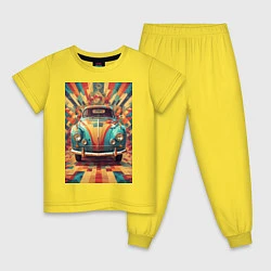 Пижама хлопковая детская Ретро машина в ярких цветах, цвет: желтый