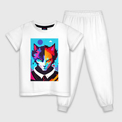 Пижама хлопковая детская Сердитый кот - поп-арт, цвет: белый