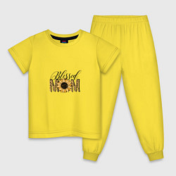Пижама хлопковая детская Blessed mom, подсолнух с леопардовым принтом, цвет: желтый