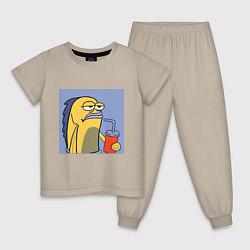 Пижама хлопковая детская Спанч Боб рыба мем, цвет: миндальный
