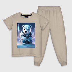 Пижама хлопковая детская Полярный медвежонок - киберпанк - нейросеть, цвет: миндальный