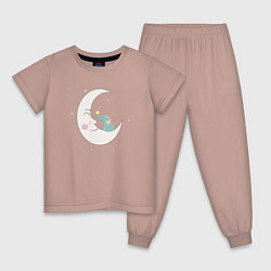 Пижама хлопковая детская Слонёнок на луне, цвет: пыльно-розовый