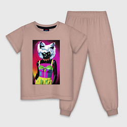 Пижама хлопковая детская Cat fashionista - pop art - neural network, цвет: пыльно-розовый