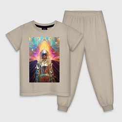 Пижама хлопковая детская Голографическая девушка из будущего, цвет: миндальный