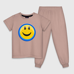 Пижама хлопковая детская Смайлик улыбающийся эмодзи, цвет: пыльно-розовый