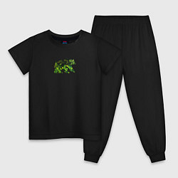 Пижама хлопковая детская Горы и деревья внутри силуэта медведя, цвет: черный