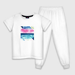 Пижама хлопковая детская Абстрактное море закат рассвет, цвет: белый