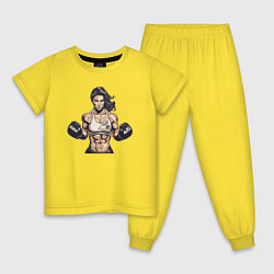 Пижама хлопковая детская Женский бокс, цвет: желтый