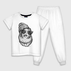 Пижама хлопковая детская Морская свинка модница, цвет: белый