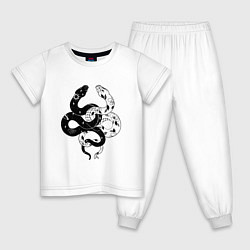 Пижама хлопковая детская Змеи инь и янь - черное белое, цвет: белый