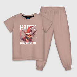 Пижама хлопковая детская Happy Dragon year, цвет: пыльно-розовый