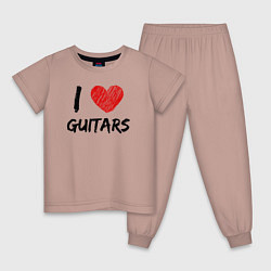 Пижама хлопковая детская Люблю гитары, цвет: пыльно-розовый
