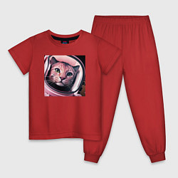 Пижама хлопковая детская Рысь космонавт, цвет: красный