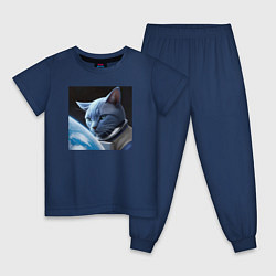 Пижама хлопковая детская Котик космонавт blue, цвет: тёмно-синий