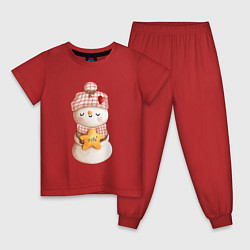 Пижама хлопковая детская Милый снеговик, цвет: красный