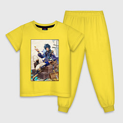Пижама хлопковая детская Кэйа Геншин Импакт, цвет: желтый