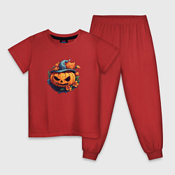 Пижама хлопковая детская Праздничная тыква в шляпе, цвет: красный