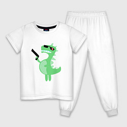 Пижама хлопковая детская Детский динозаврик киборг в очках, цвет: белый