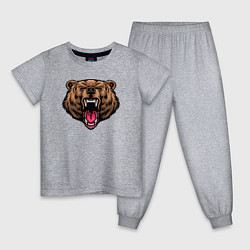 Пижама хлопковая детская Устрашающий медведь, цвет: меланж