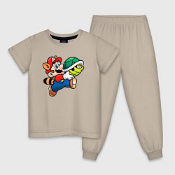 Пижама хлопковая детская Марио несёт черепашку, цвет: миндальный
