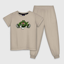 Пижама хлопковая детская Crocodile gym, цвет: миндальный
