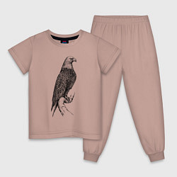 Пижама хлопковая детская Орёл на бревне, цвет: пыльно-розовый