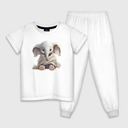 Пижама хлопковая детская Малыш слоненка в пледе, цвет: белый