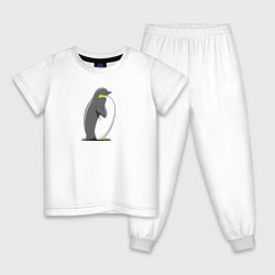 Пижама хлопковая детская Мультяшный пингвин сбоку, цвет: белый