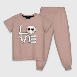 Пижама хлопковая детская Любовь на костях, цвет: пыльно-розовый