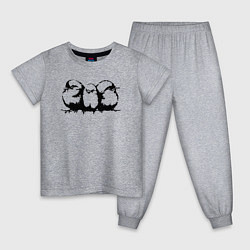 Пижама хлопковая детская Три птицы трафарет, цвет: меланж
