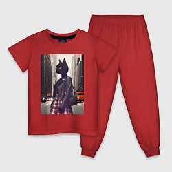 Пижама хлопковая детская Cat fashionista - New York - ai art, цвет: красный