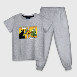 Пижама хлопковая детская Кот против елки, цвет: меланж
