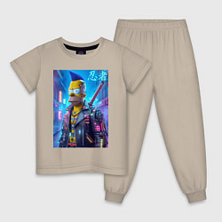 Пижама хлопковая детская Cyber ninja Homer Simpson - ai art, цвет: миндальный