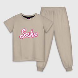 Пижама хлопковая детская Саша шрифтом барби - объемный шрифт, цвет: миндальный
