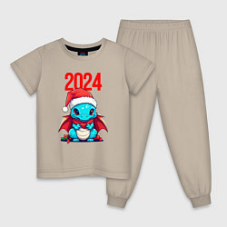 Пижама хлопковая детская Милый дракончик 2024, цвет: миндальный
